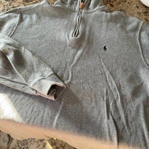 Mens Grey Polo pull over sweatshirt with crew collar and quarter zipper